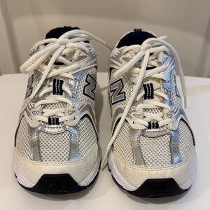 New Balance Women White and Metallic Sneakers